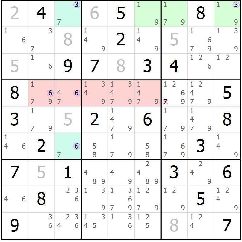 Position des candidats pour la solution de la Gr 73 page 76 du magazine de sudoku Suprême n° 028
