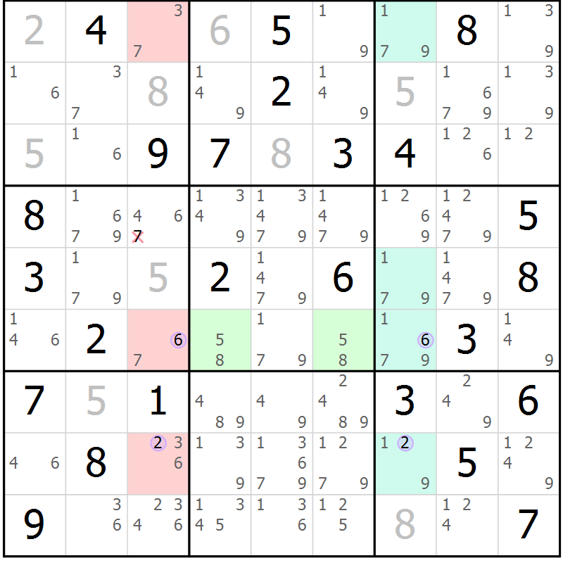 Position des candidats pour la solution de la Gr 73 page 76 du magazine de sudoku Suprême n° 028