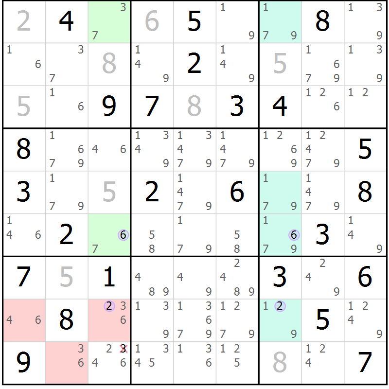 Position des candidats pour la solution de la Gr 73 page 76 du magazine de sudoku Suprême n° 028
