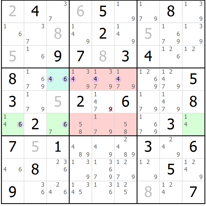Position des candidats pour la solution de la Gr 73 page 76 du magazine de sudoku Suprême n° 028