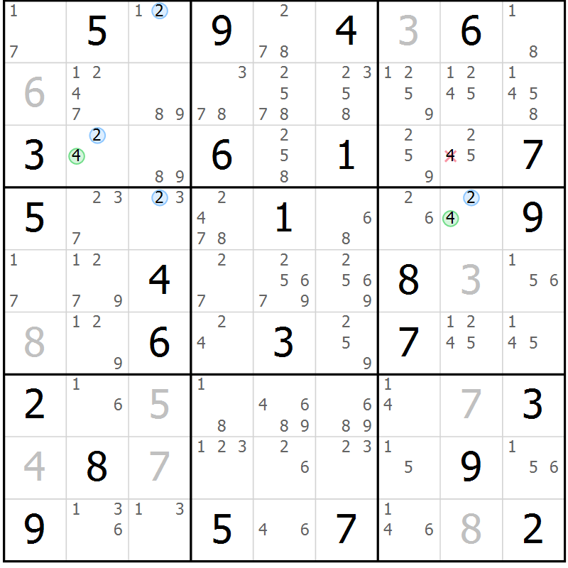 Position des candidats pour la solution de la Gr 74 page 77 du magazine de sudoku Suprême n° 028