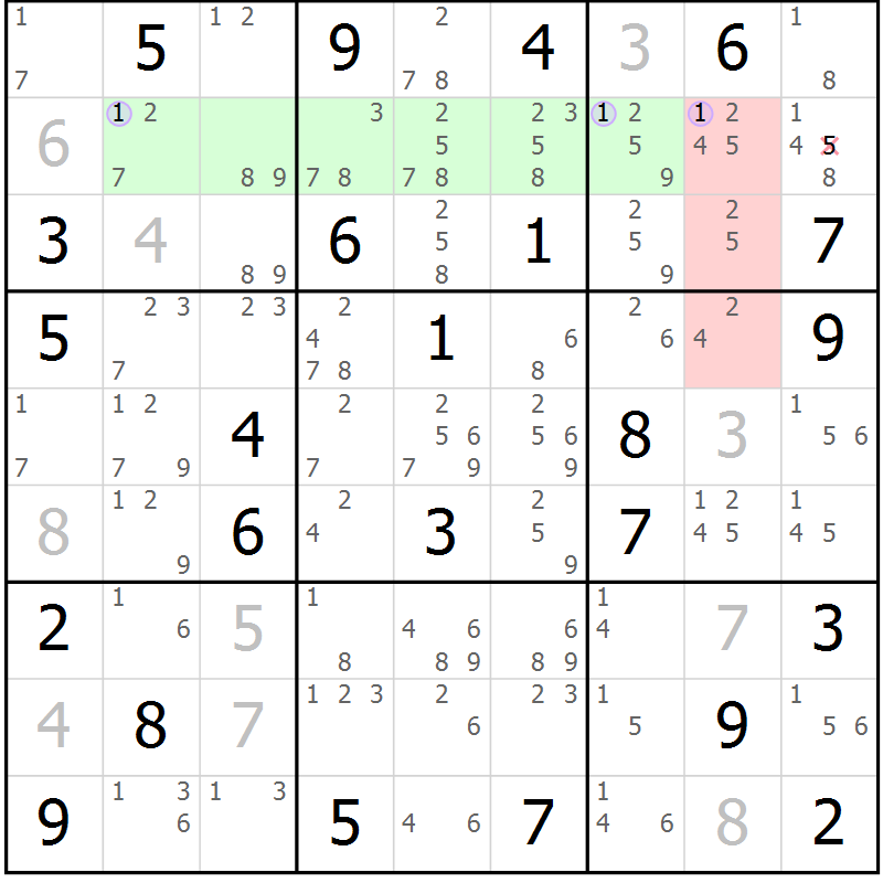 Position des candidats pour la solution de la Gr 74 page 77 du magazine de sudoku Suprême n° 028