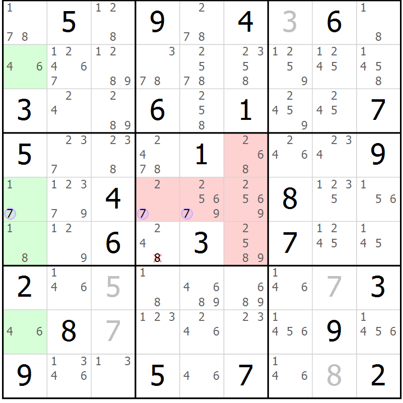 Position des candidats pour la solution de la Gr 74 page 77 du magazine de sudoku Suprême n° 028