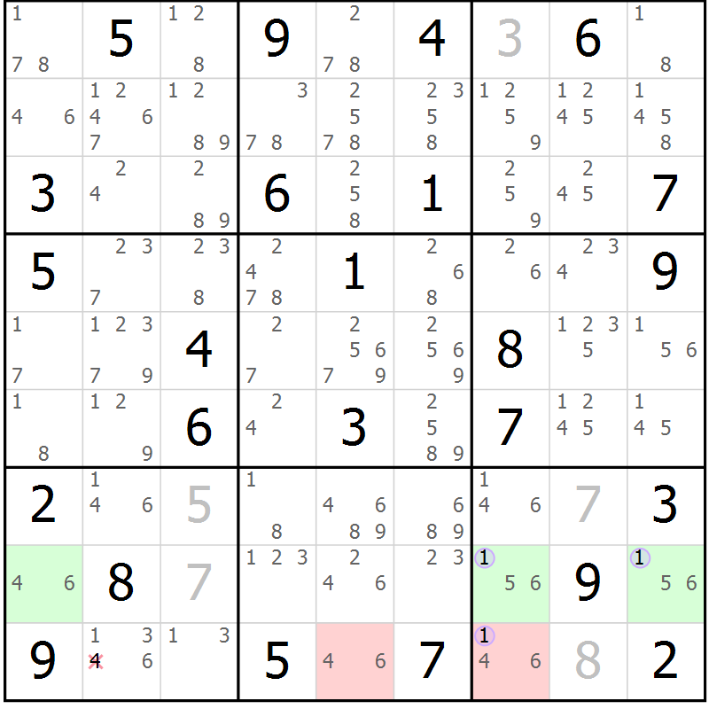 Position des candidats pour la solution de la Gr 74 page 77 du magazine de sudoku Suprême n° 028
