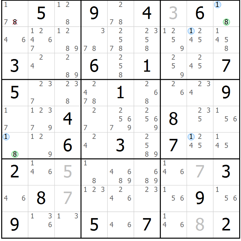 Position des candidats pour la solution de la Gr 74 page 77 du magazine de sudoku Suprême n° 028