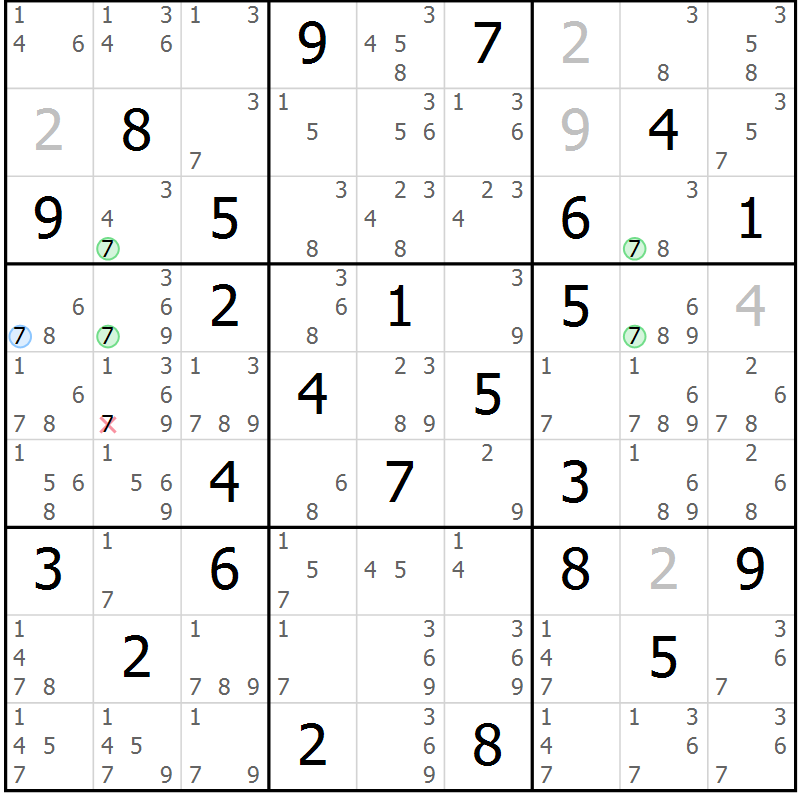 Position des candidats pour la solution de la Gr 75 page 78 du magazine de sudoku Suprême n° 028
