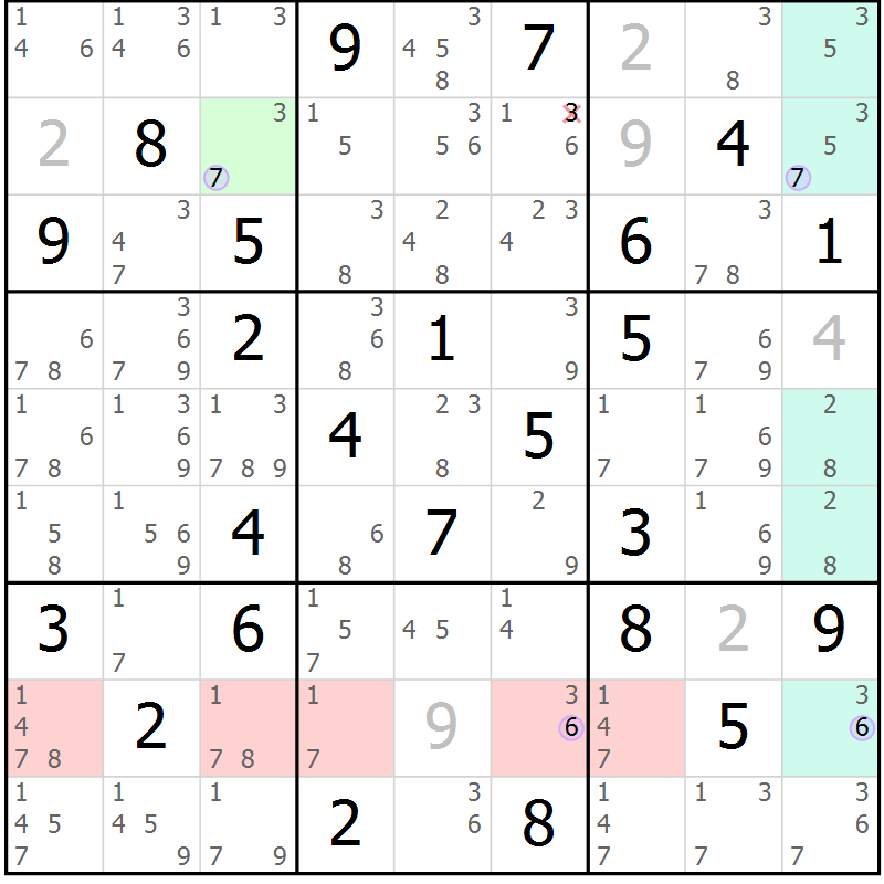 Position des candidats pour la solution de la Gr 75 page 78 du magazine de sudoku Suprême n° 028