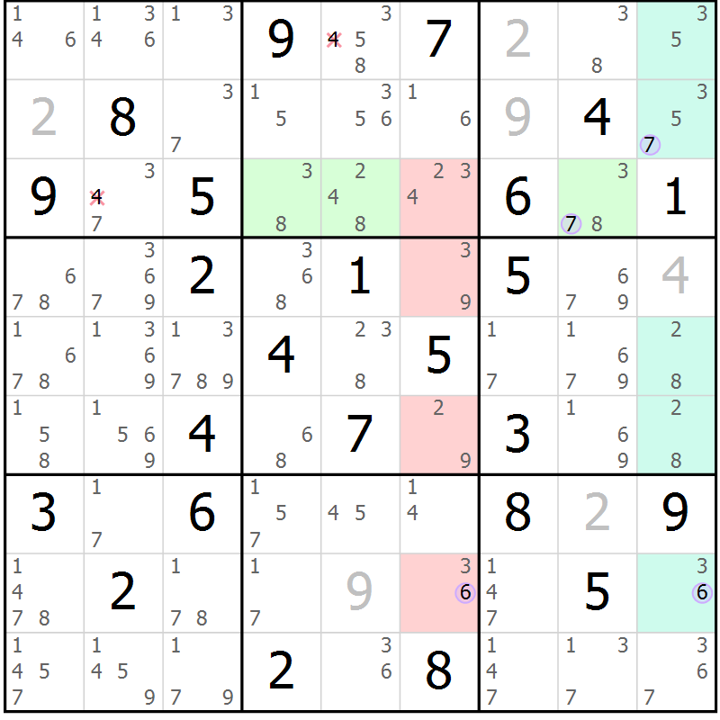 Position des candidats pour la solution de la Gr 75 page 78 du magazine de sudoku Suprême n° 028