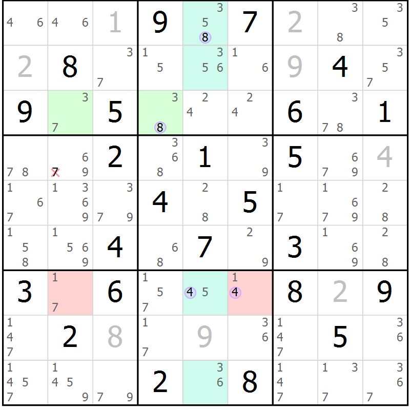 Position des candidats pour la solution de la Gr 75 page 78 du magazine de sudoku Suprême n° 028