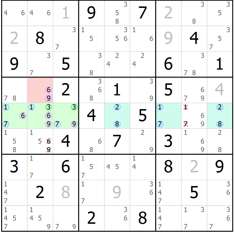 Position des candidats pour la solution de la Gr 75 page 78 du magazine de sudoku Suprême n° 028