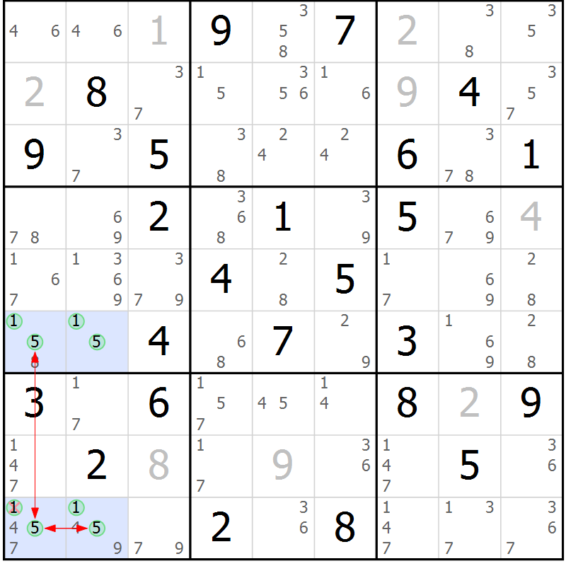 Position des candidats pour la solution de la Gr 75 page 78 du magazine de sudoku Suprême n° 028