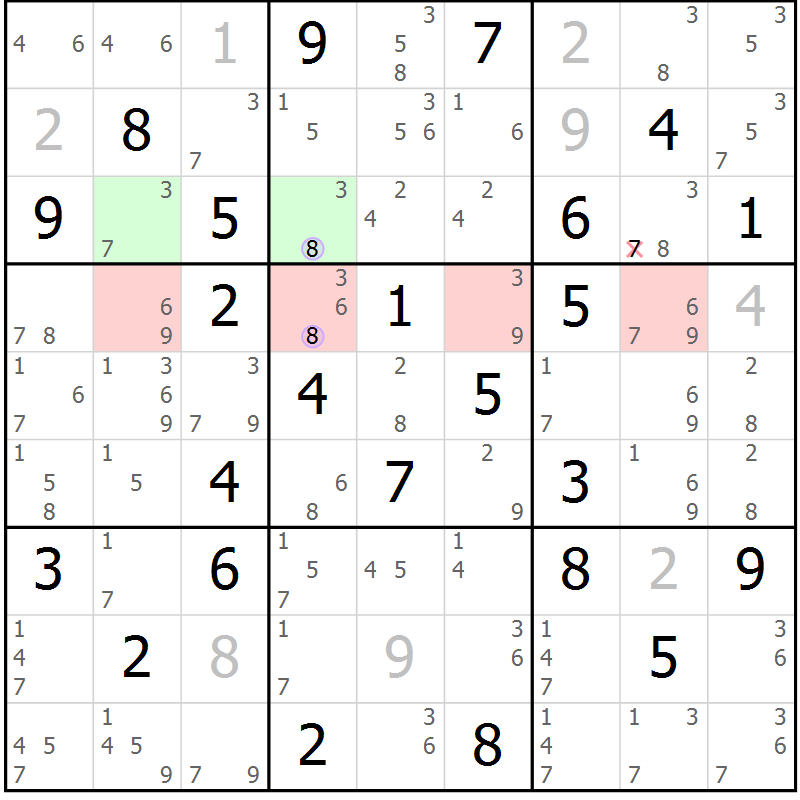 Position des candidats pour la solution de la Gr 75 page 78 du magazine de sudoku Suprême n° 028
