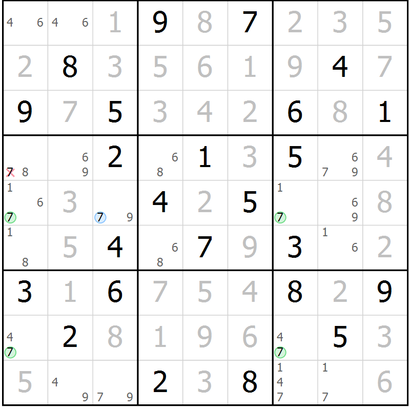 Position des candidats pour la solution de la Gr 75 page 78 du magazine de sudoku Suprême n° 028