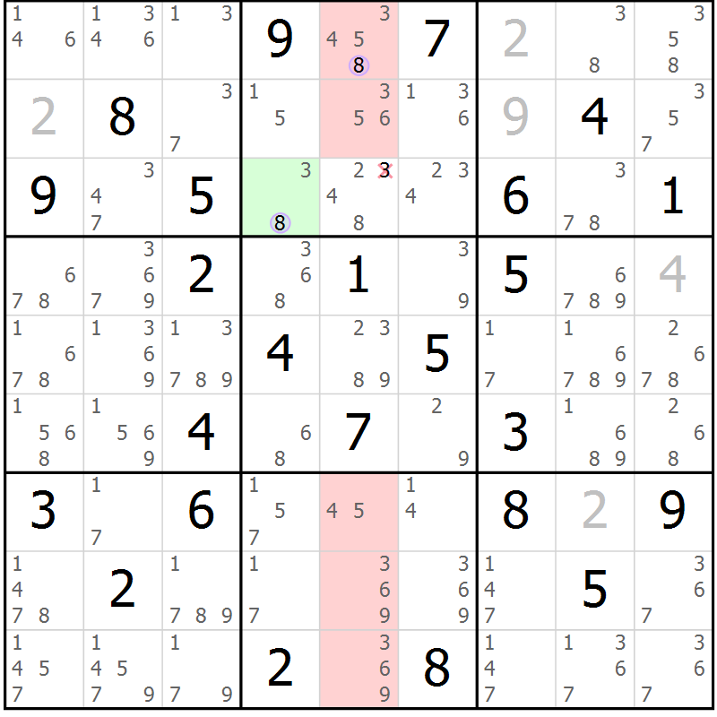 Position des candidats pour la solution de la Gr 75 page 78 du magazine de sudoku Suprême n° 028