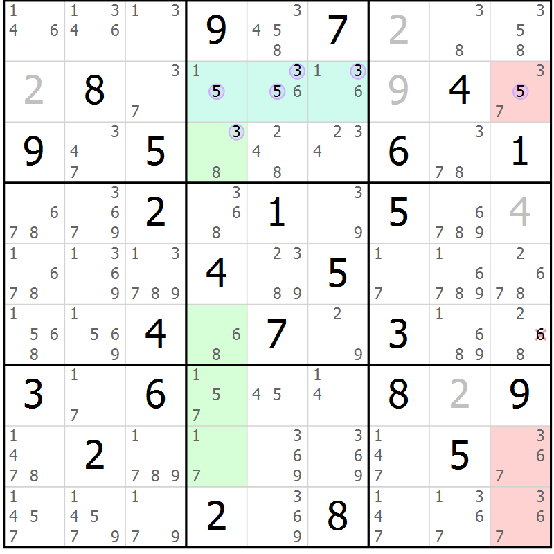 Position des candidats pour la solution de la Gr 75 page 78 du magazine de sudoku Suprême n° 028