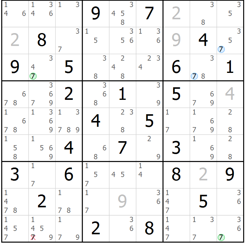 Position des candidats pour la solution de la Gr 75 page 78 du magazine de sudoku Suprême n° 028