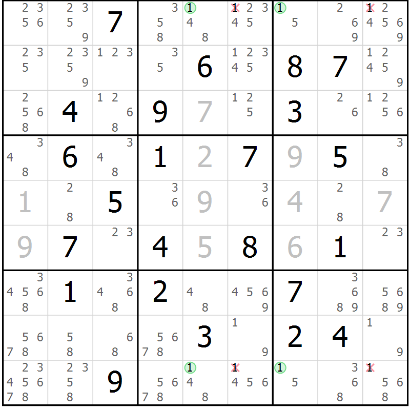 Position des candidats pour la solution de la Gr 76 page 79 du magazine de sudoku Suprême n° 028