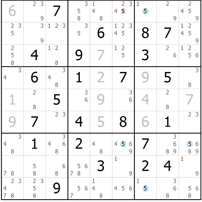 Position des candidats pour la solution de la Gr 76 page 79 du magazine de sudoku Suprême n° 028