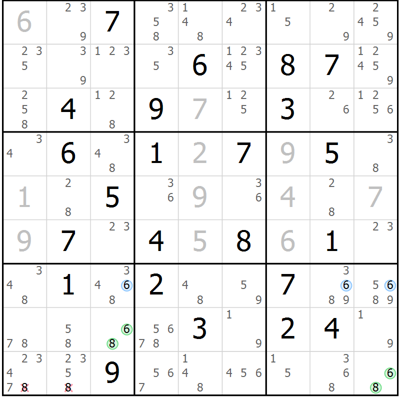Position des candidats pour la solution de la Gr 76 page 79 du magazine de sudoku Suprême n° 028