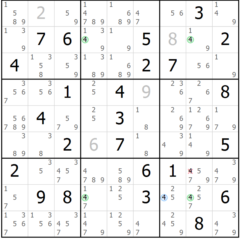 Position des candidats pour la solution de la Gr 77 page 80 du magazine de sudoku Suprême n° 028