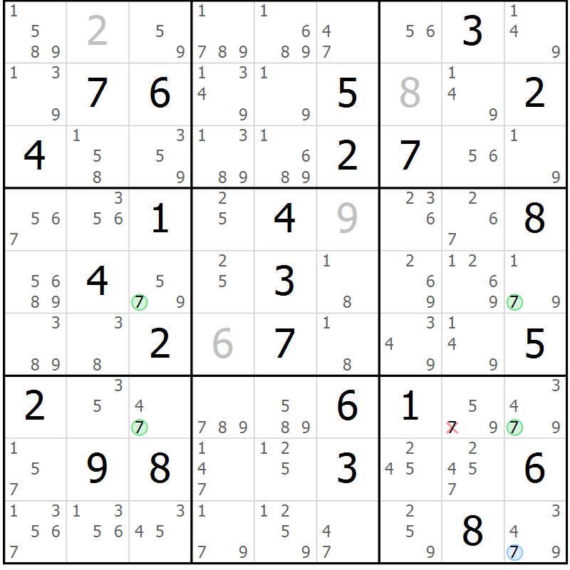 Position des candidats pour la solution de la Gr 77 page 80 du magazine de sudoku Suprême n° 028