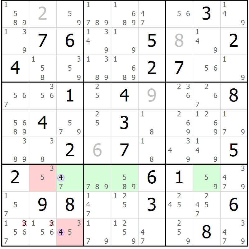 Position des candidats pour la solution de la Gr 77 page 80 du magazine de sudoku Suprême n° 028