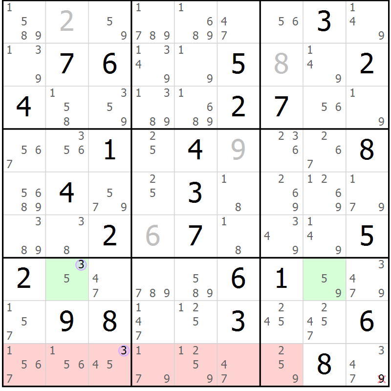 Position des candidats pour la solution de la Gr 77 page 80 du magazine de sudoku Suprême n° 028