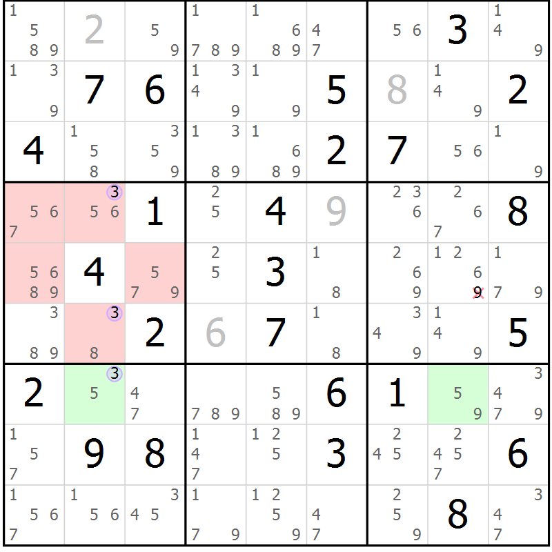 Position des candidats pour la solution de la Gr 77 page 80 du magazine de sudoku Suprême n° 028
