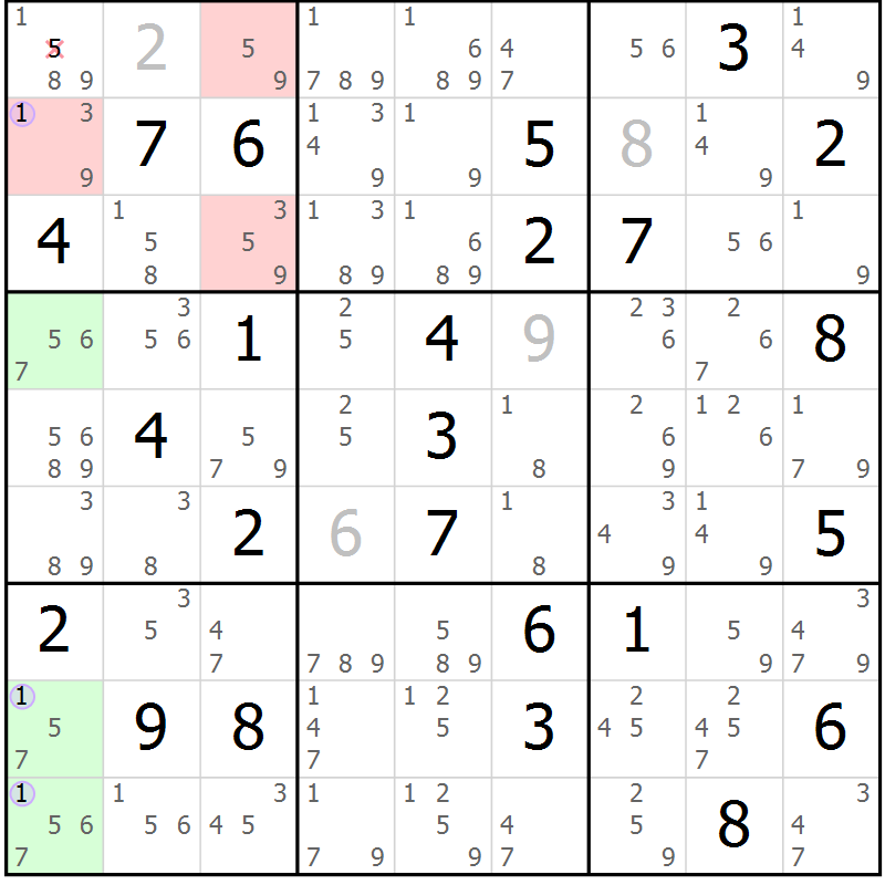 Position des candidats pour la solution de la Gr 77 page 80 du magazine de sudoku Suprême n° 028