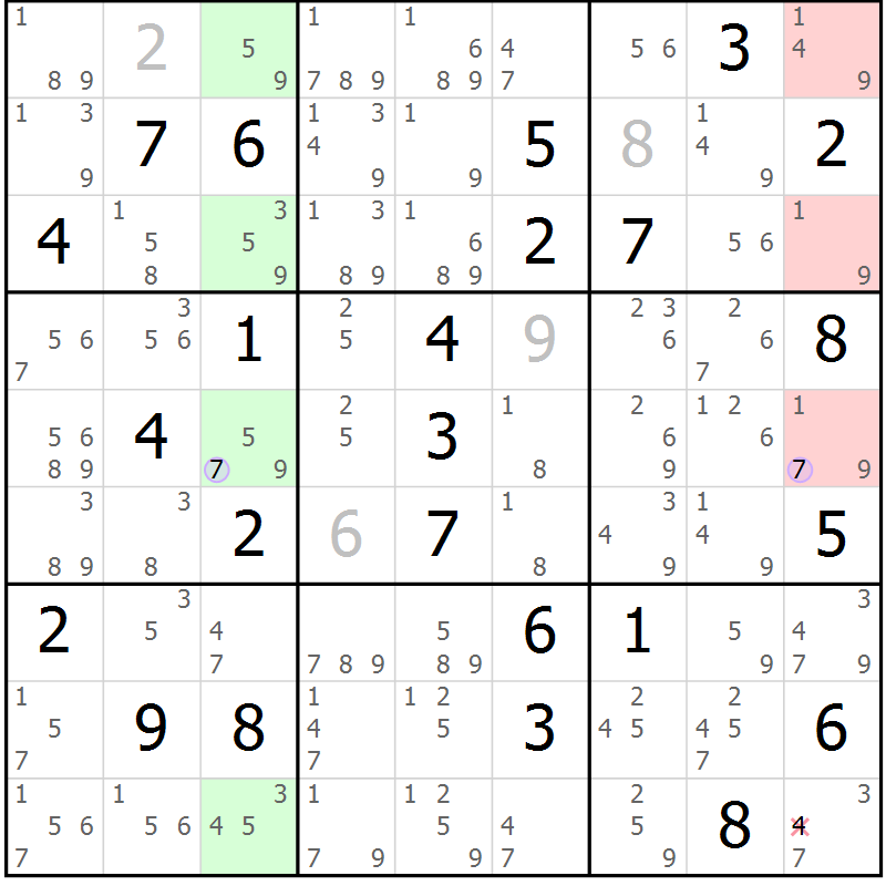Position des candidats pour la solution de la Gr 77 page 80 du magazine de sudoku Suprême n° 028