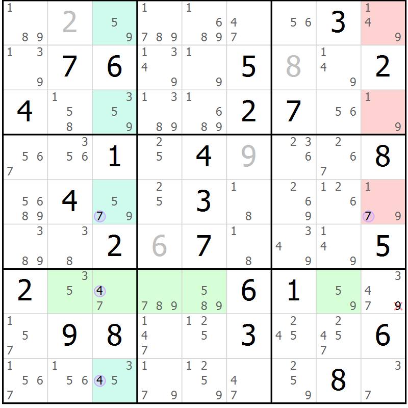 Position des candidats pour la solution de la Gr 77 page 80 du magazine de sudoku Suprême n° 028