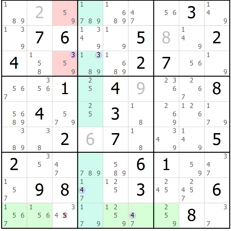 Position des candidats pour la solution de la Gr 77 page 80 du magazine de sudoku Suprême n° 028