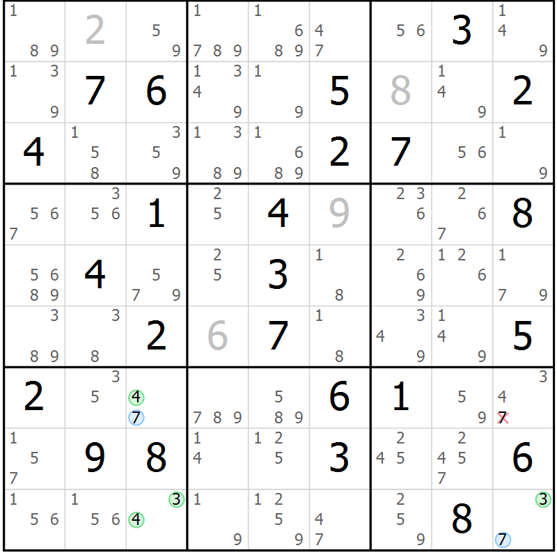 Position des candidats pour la solution de la Gr 77 page 80 du magazine de sudoku Suprême n° 028