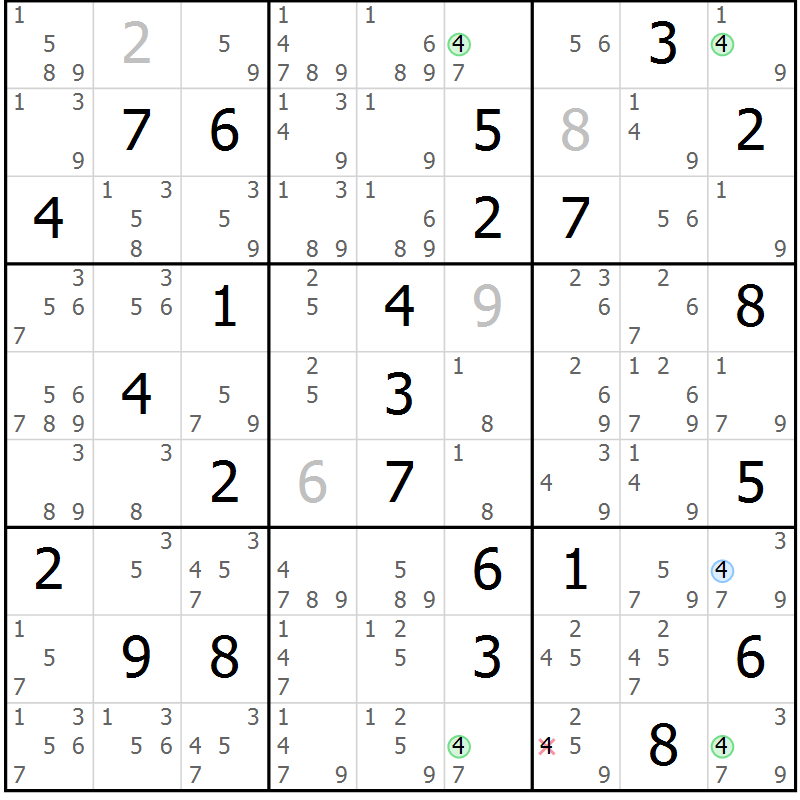 Position des candidats pour la solution de la Gr 77 page 80 du magazine de sudoku Suprême n° 028