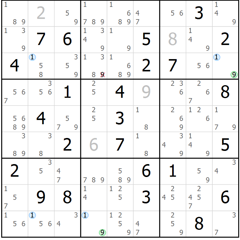 Position des candidats pour la solution de la Gr 77 page 80 du magazine de sudoku Suprême n° 028