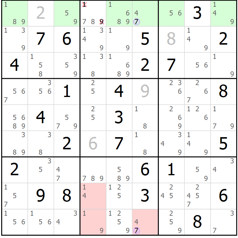 Position des candidats pour la solution de la Gr 77 page 80 du magazine de sudoku Suprême n° 028