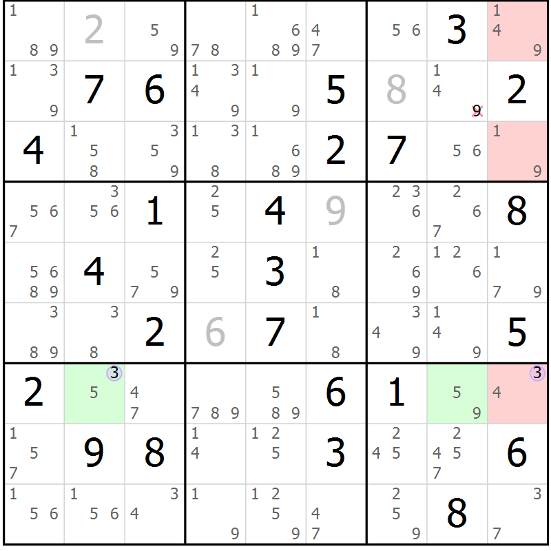 Position des candidats pour la solution de la Gr 77 page 80 du magazine de sudoku Suprême n° 028