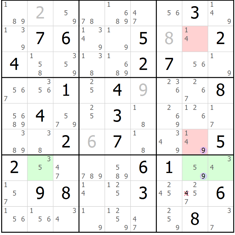 Position des candidats pour la solution de la Gr 77 page 80 du magazine de sudoku Suprême n° 028