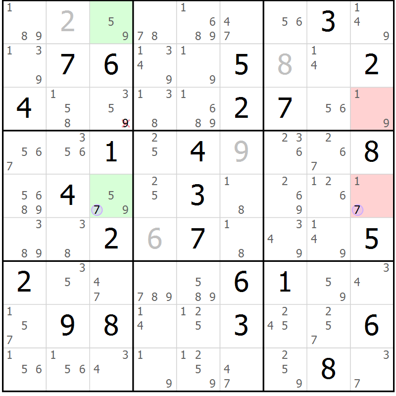Position des candidats pour la solution de la Gr 77 page 80 du magazine de sudoku Suprême n° 028