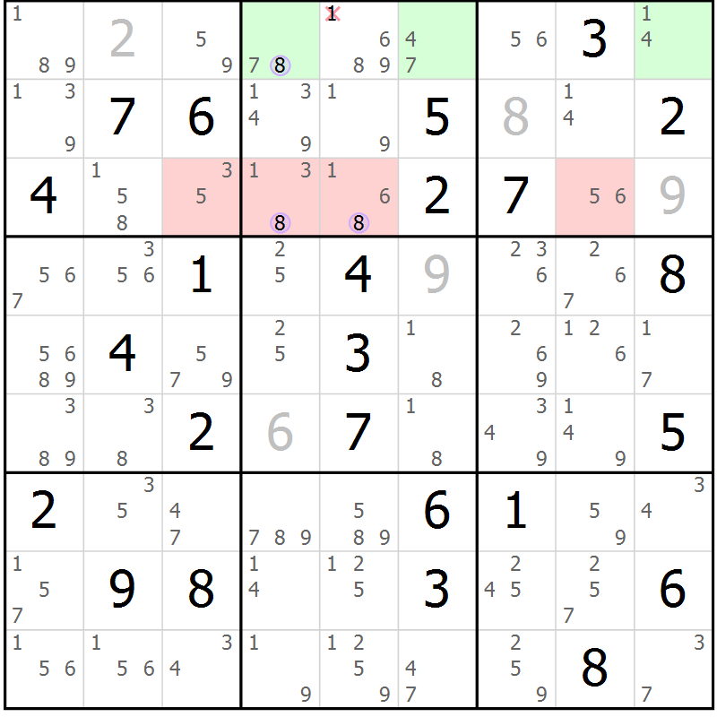 Position des candidats pour la solution de la Gr 77 page 80 du magazine de sudoku Suprême n° 028