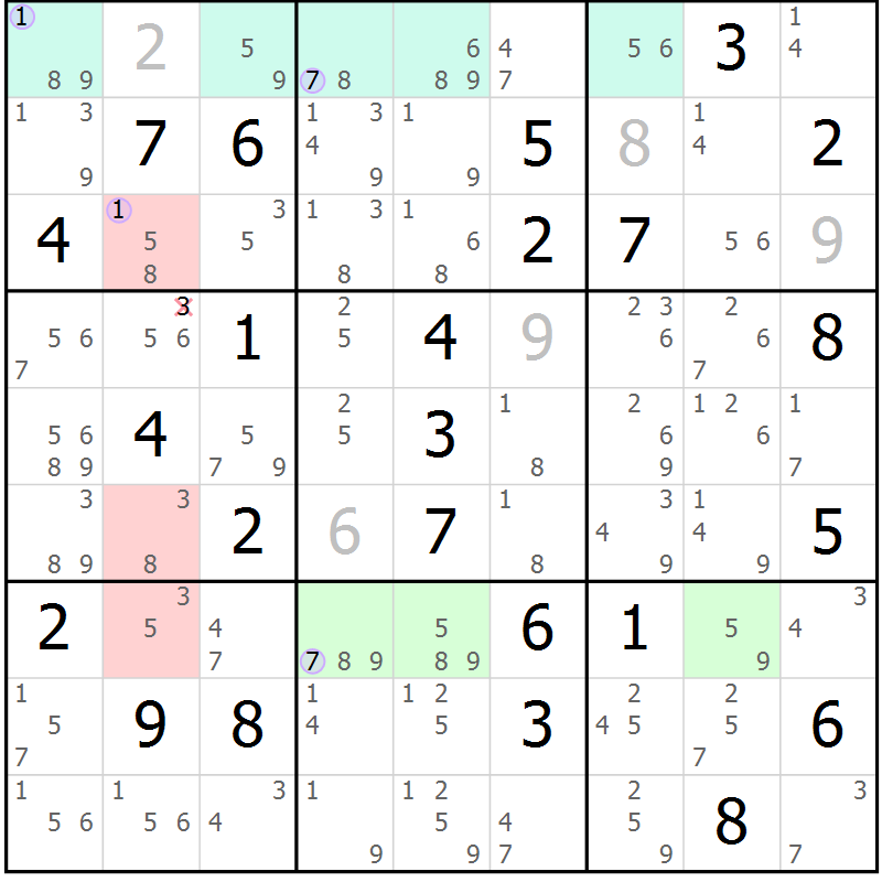 Position des candidats pour la solution de la Gr 77 page 80 du magazine de sudoku Suprême n° 028