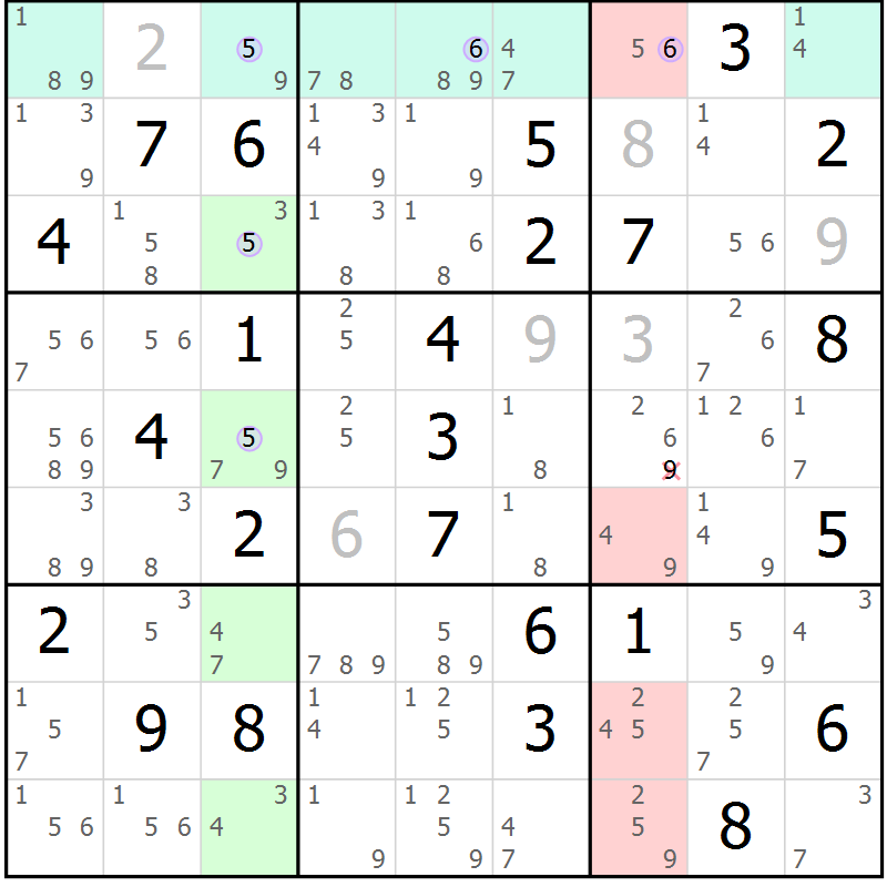 Position des candidats pour la solution de la Gr 77 page 80 du magazine de sudoku Suprême n° 028