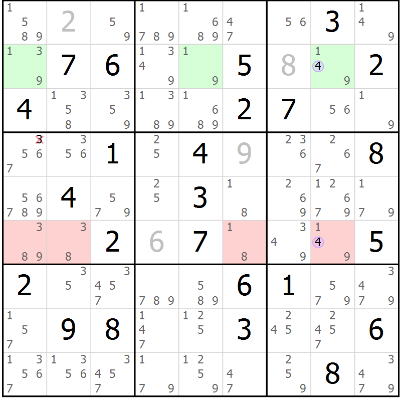 Position des candidats pour la solution de la Gr 77 page 80 du magazine de sudoku Suprême n° 028