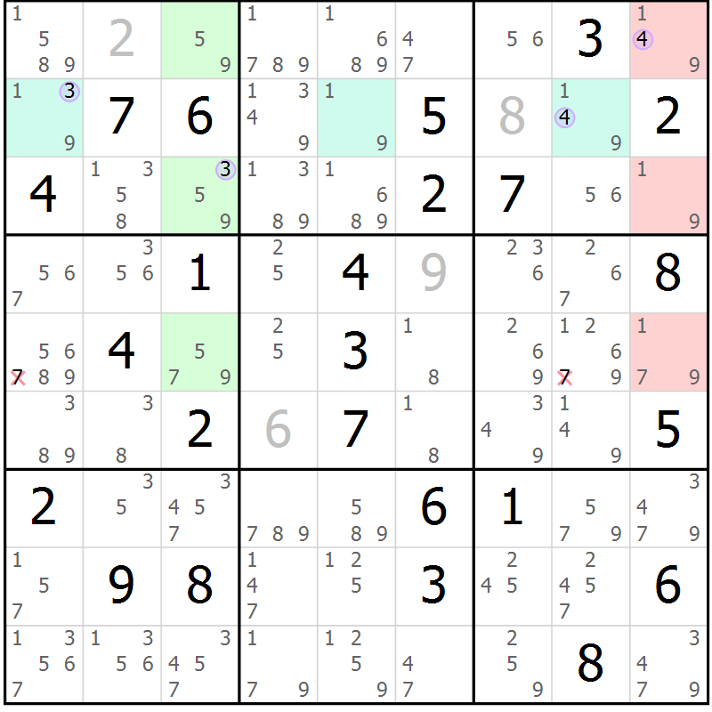Position des candidats pour la solution de la Gr 77 page 80 du magazine de sudoku Suprême n° 028