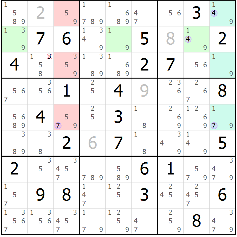 Position des candidats pour la solution de la Gr 77 page 80 du magazine de sudoku Suprême n° 028