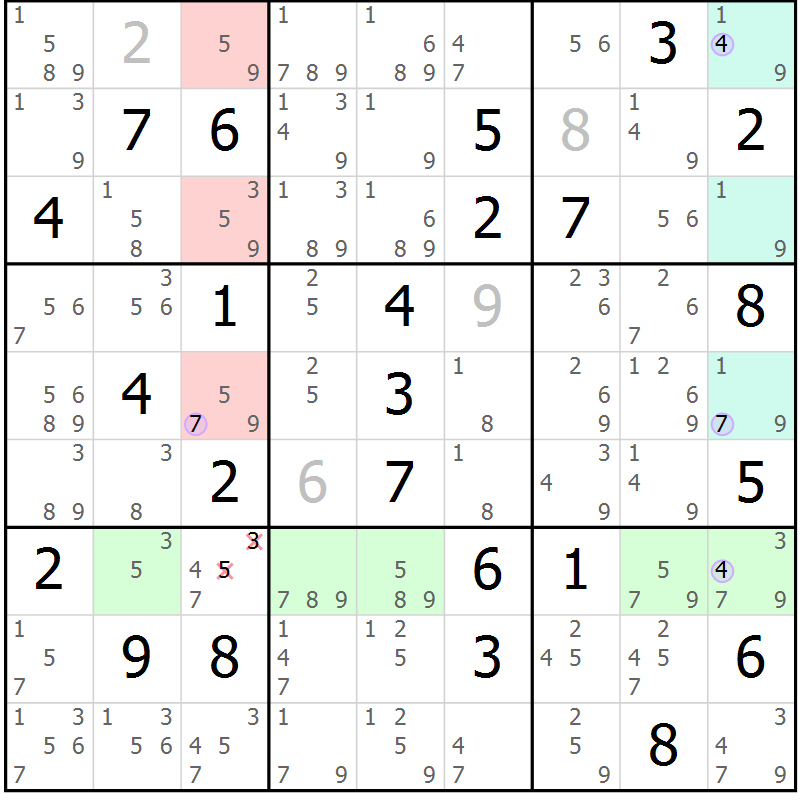 Position des candidats pour la solution de la Gr 77 page 80 du magazine de sudoku Suprême n° 028