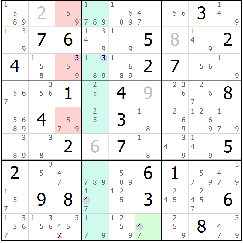 Position des candidats pour la solution de la Gr 77 page 80 du magazine de sudoku Suprême n° 028