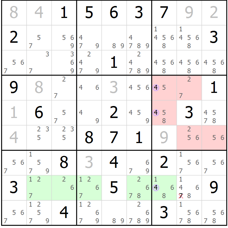 Position des candidats pour la solution de la Gr 78 page 81 du magazine de sudoku Suprême n° 028
