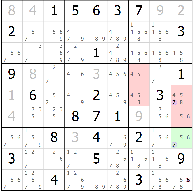 Position des candidats pour la solution de la Gr 78 page 81 du magazine de sudoku Suprême n° 028