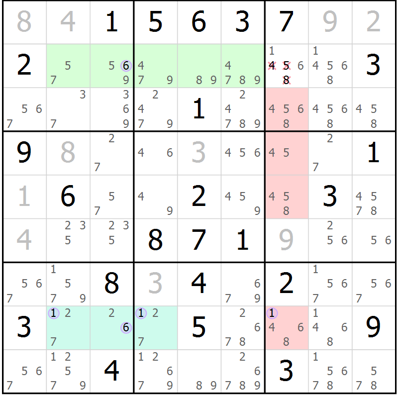 Position des candidats pour la solution de la Gr 78 page 81 du magazine de sudoku Suprême n° 028